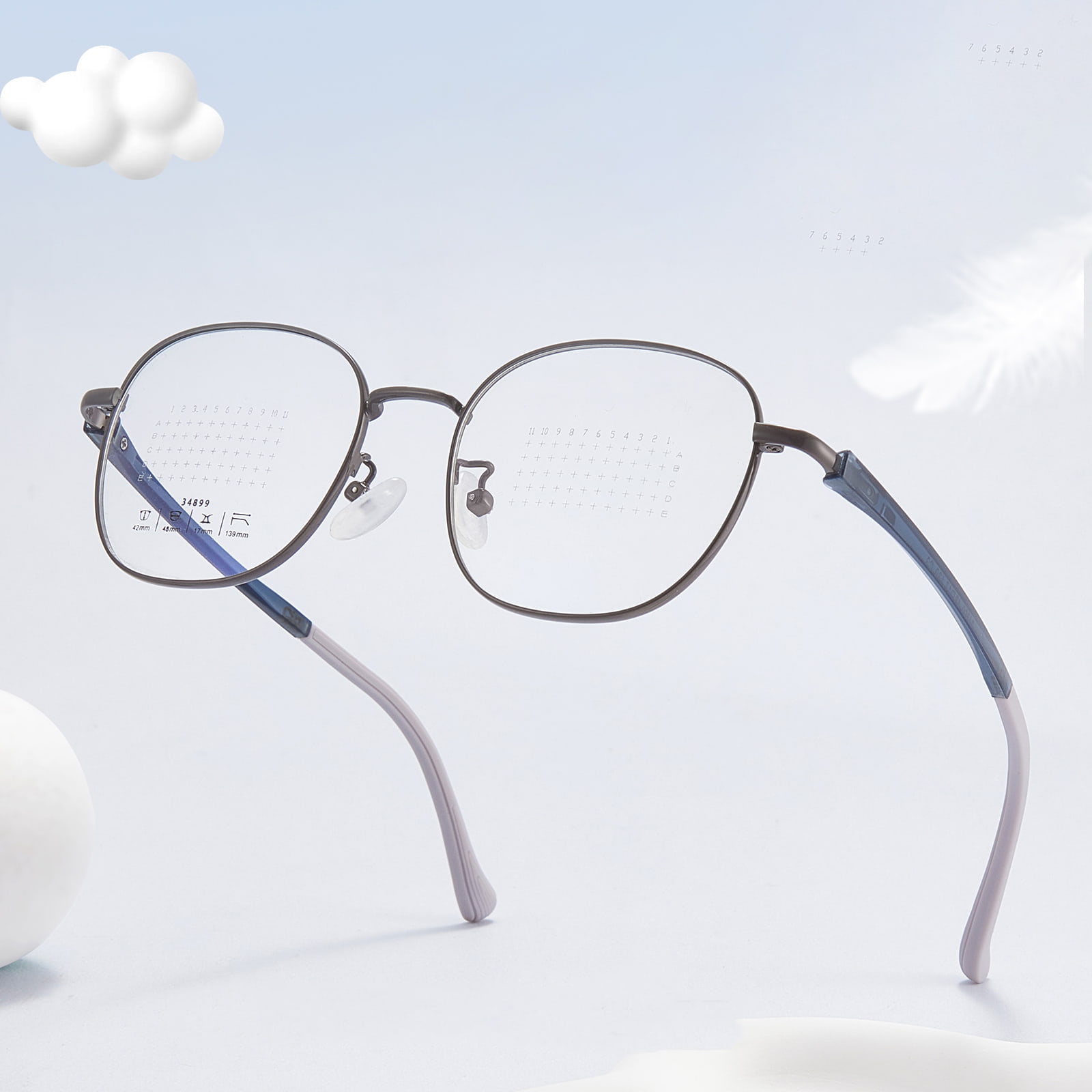 34899 نظارات سبيكة بإطار دائري من مادة TR90 معابد بدون ضغط على جسر الأنف
